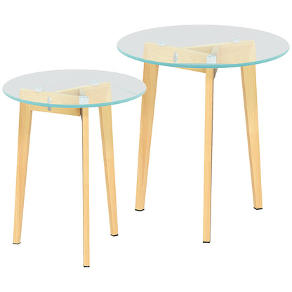 Living Room Nesting Side Tables Set of 2 with Tempered Glass Top and Steel Frame Small Center Tables for Bedroom Clear