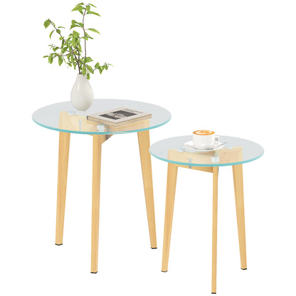 Living Room Nesting Side Tables Set of 2 with Tempered Glass Top and Steel Frame Small Center Tables for Bedroom Clear