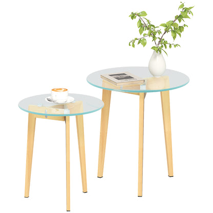 Living Room Nesting Side Tables Set of 2 with Tempered Glass Top and Steel Frame Small Center Tables for Bedroom Clear