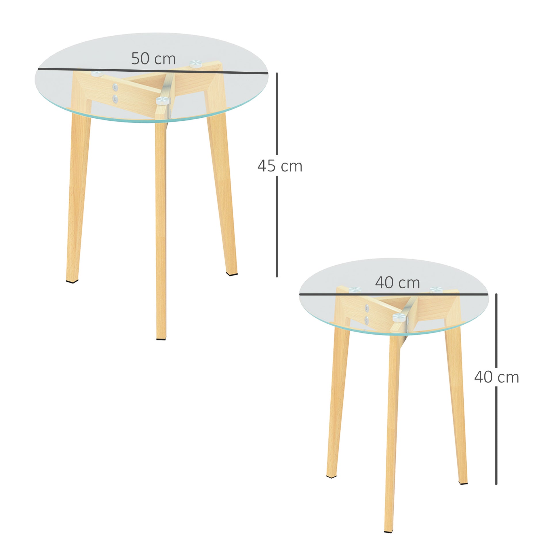 Living Room Nesting Side Tables Set of 2 with Tempered Glass Top and Steel Frame Small Center Tables for Bedroom Clear