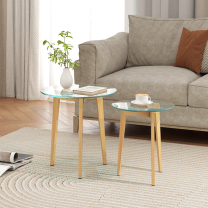 Living Room Nesting Side Tables Set of 2 with Tempered Glass Top and Steel Frame Small Center Tables for Bedroom Clear