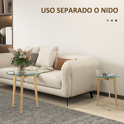 Living Room Nesting Side Tables Set of 2 with Tempered Glass Top and Steel Frame Small Center Tables for Bedroom Clear