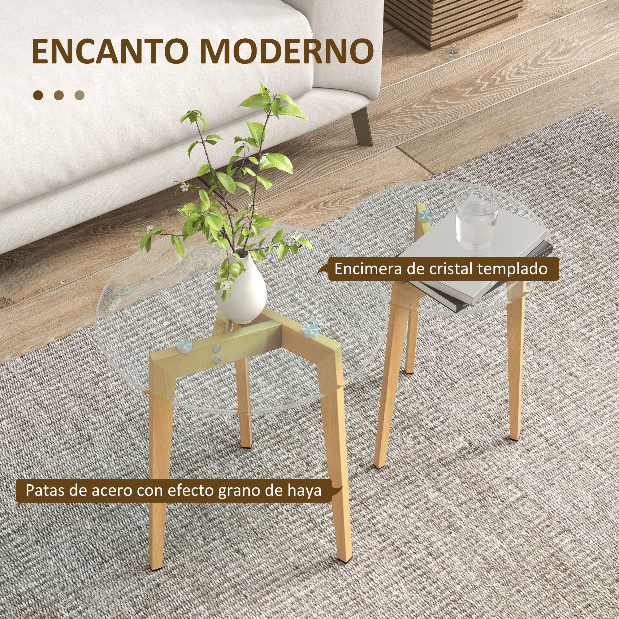 Living Room Nesting Side Tables Set of 2 with Tempered Glass Top and Steel Frame Small Center Tables for Bedroom Clear