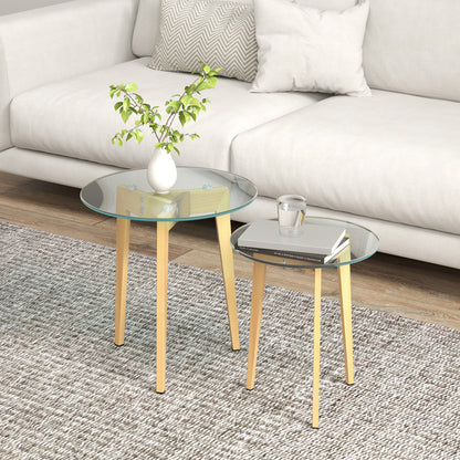 Living Room Nesting Side Tables Set of 2 with Tempered Glass Top and Steel Frame Small Center Tables for Bedroom Clear