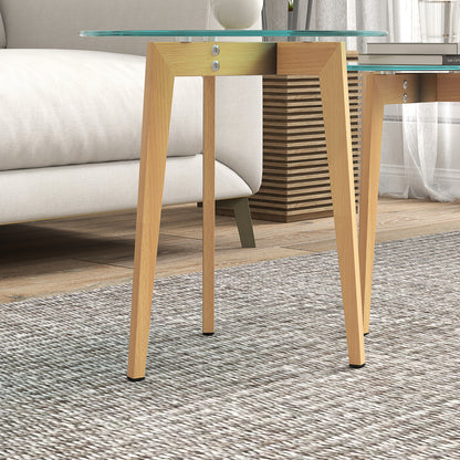 Living Room Nesting Side Tables Set of 2 with Tempered Glass Top and Steel Frame Small Center Tables for Bedroom Clear