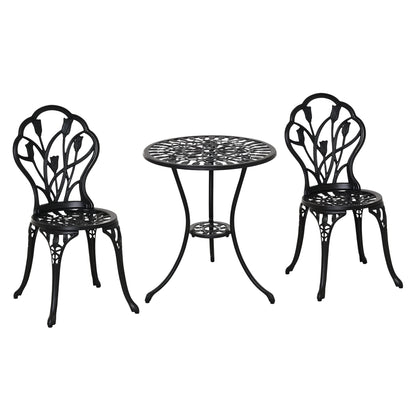 3-Piece Bistro Set made of Aluminum Garden Furniture Set with Carved Design Seating Group with Garden Chairs Bistro Table Umbrella Hole Outdoor Balcony Furniture Set Balcony Set Garden Furniture Black