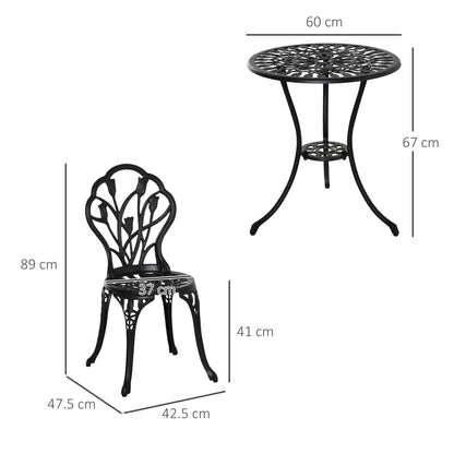 3-Piece Bistro Set made of Aluminum Garden Furniture Set with Carved Design Seating Group with Garden Chairs Bistro Table Umbrella Hole Outdoor Balcony Furniture Set Balcony Set Garden Furniture Black