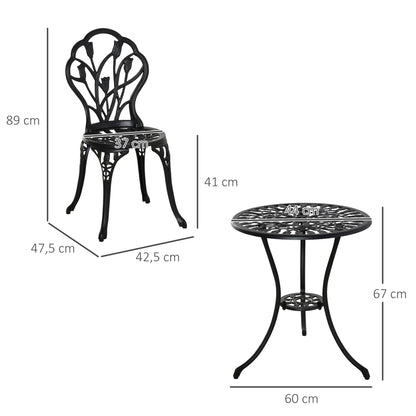 3-Piece Bistro Set made of Aluminum Garden Furniture Set with Carved Design Seating Group with Garden Chairs Bistro Table Umbrella Hole Outdoor Balcony Furniture Set Balcony Set Garden Furniture Black