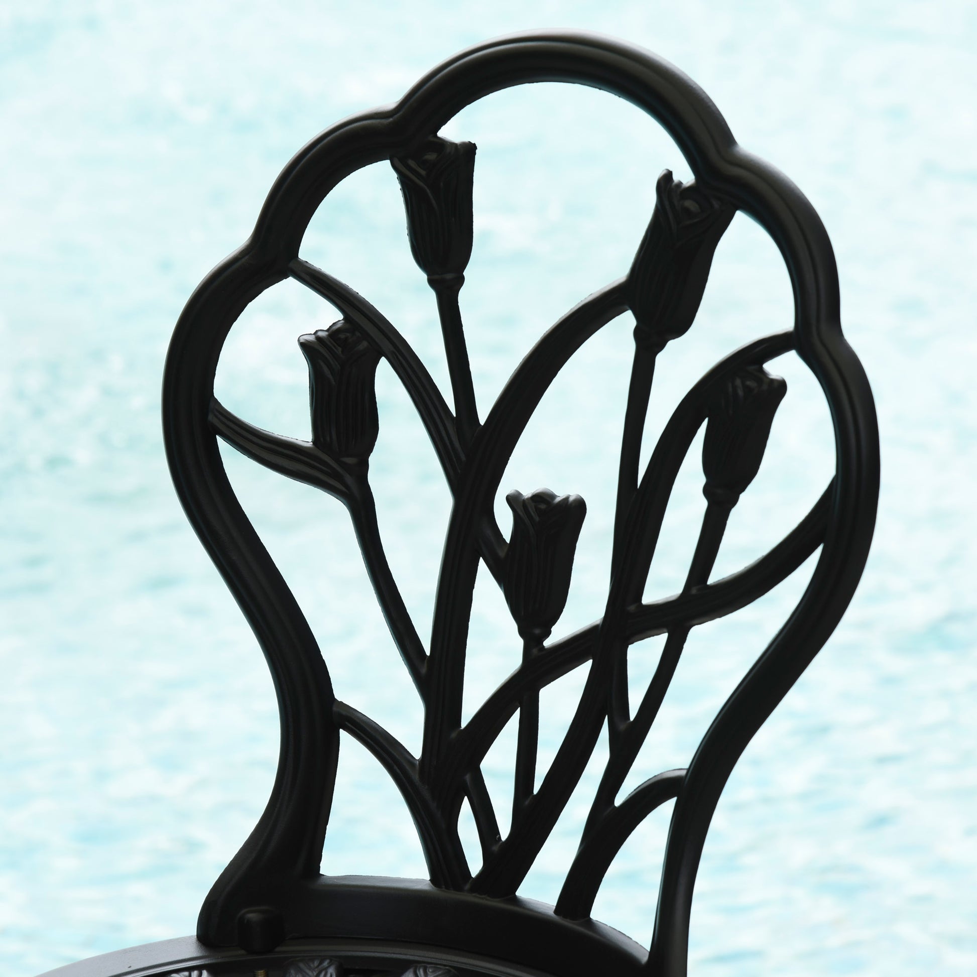 3-Piece Bistro Set made of Aluminum Garden Furniture Set with Carved Design Seating Group with Garden Chairs Bistro Table Umbrella Hole Outdoor Balcony Furniture Set Balcony Set Garden Furniture Black