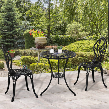 3-Piece Bistro Set made of Aluminum Garden Furniture Set with Carved Design Seating Group with Garden Chairs Bistro Table Umbrella Hole Outdoor Balcony Furniture Set Balcony Set Garden Furniture Black