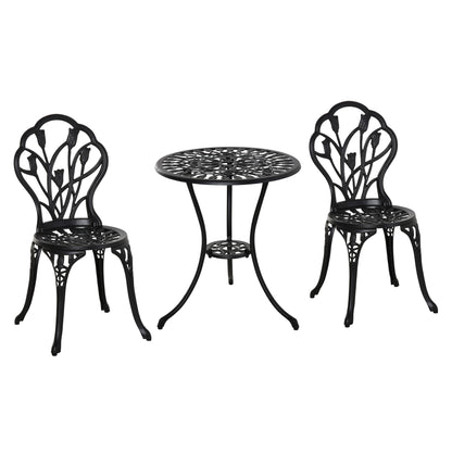 3-Piece Bistro Set made of Aluminum Garden Furniture Set with Carved Design Seating Group with Garden Chairs Bistro Table Umbrella Hole Outdoor Balcony Furniture Set Balcony Set Garden Furniture Black