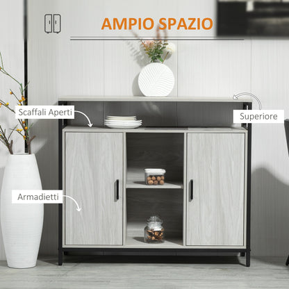 Modern Wood Sideboard with 2 Cabinets and Shelves, Light Grey Kitchen and Entryway Cabinet, 100x34x87.2cm