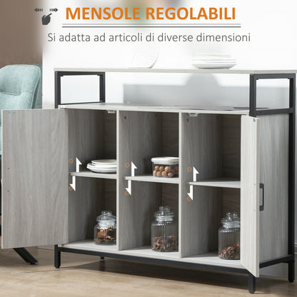 Modern Wood Sideboard with 2 Cabinets and Shelves, Light Grey Kitchen and Entryway Cabinet, 100x34x87.2cm