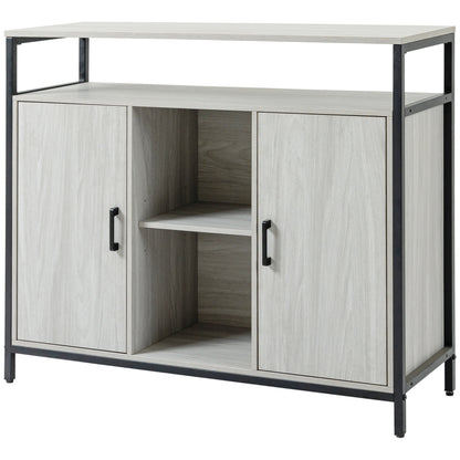 Modern Wood Sideboard with 2 Cabinets and Shelves, Light Grey Kitchen and Entryway Cabinet, 100x34x87.2cm