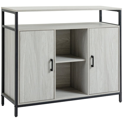 Modern Wood Sideboard with 2 Cabinets and Shelves, Light Grey Kitchen and Entryway Cabinet, 100x34x87.2cm