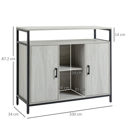 Modern Wood Sideboard with 2 Cabinets and Shelves, Light Grey Kitchen and Entryway Cabinet, 100x34x87.2cm