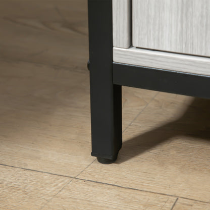 Modern Wood Sideboard with 2 Cabinets and Shelves, Light Grey Kitchen and Entryway Cabinet, 100x34x87.2cm