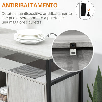 Modern Wood Sideboard with 2 Cabinets and Shelves, Light Grey Kitchen and Entryway Cabinet, 100x34x87.2cm