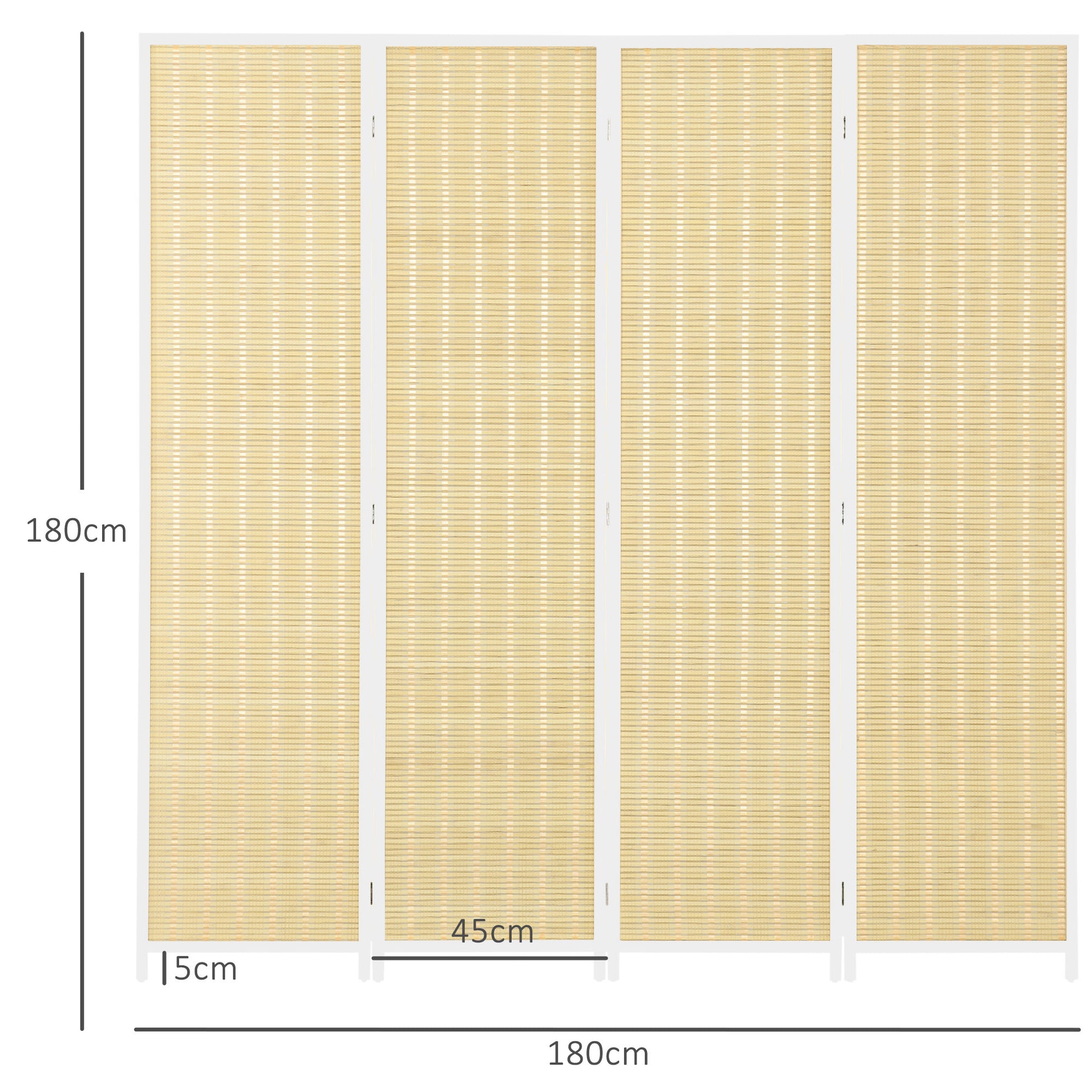 4-Panel Folding Room Divider 180x180 cm Handwoven Bamboo and Cotton Thread Elegant Decoration for Living Room White