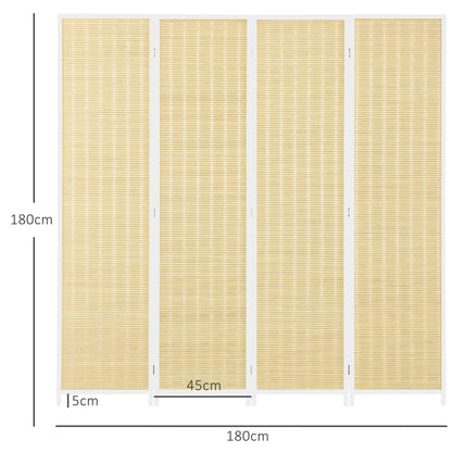 4-Panel Folding Room Divider 180x180 cm Handwoven Bamboo and Cotton Thread Elegant Decoration for Living Room White