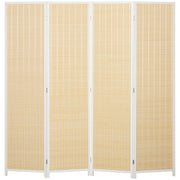 4-Panel Folding Room Divider 180x180 cm Handwoven Bamboo and Cotton Thread Elegant Decoration for Living Room White