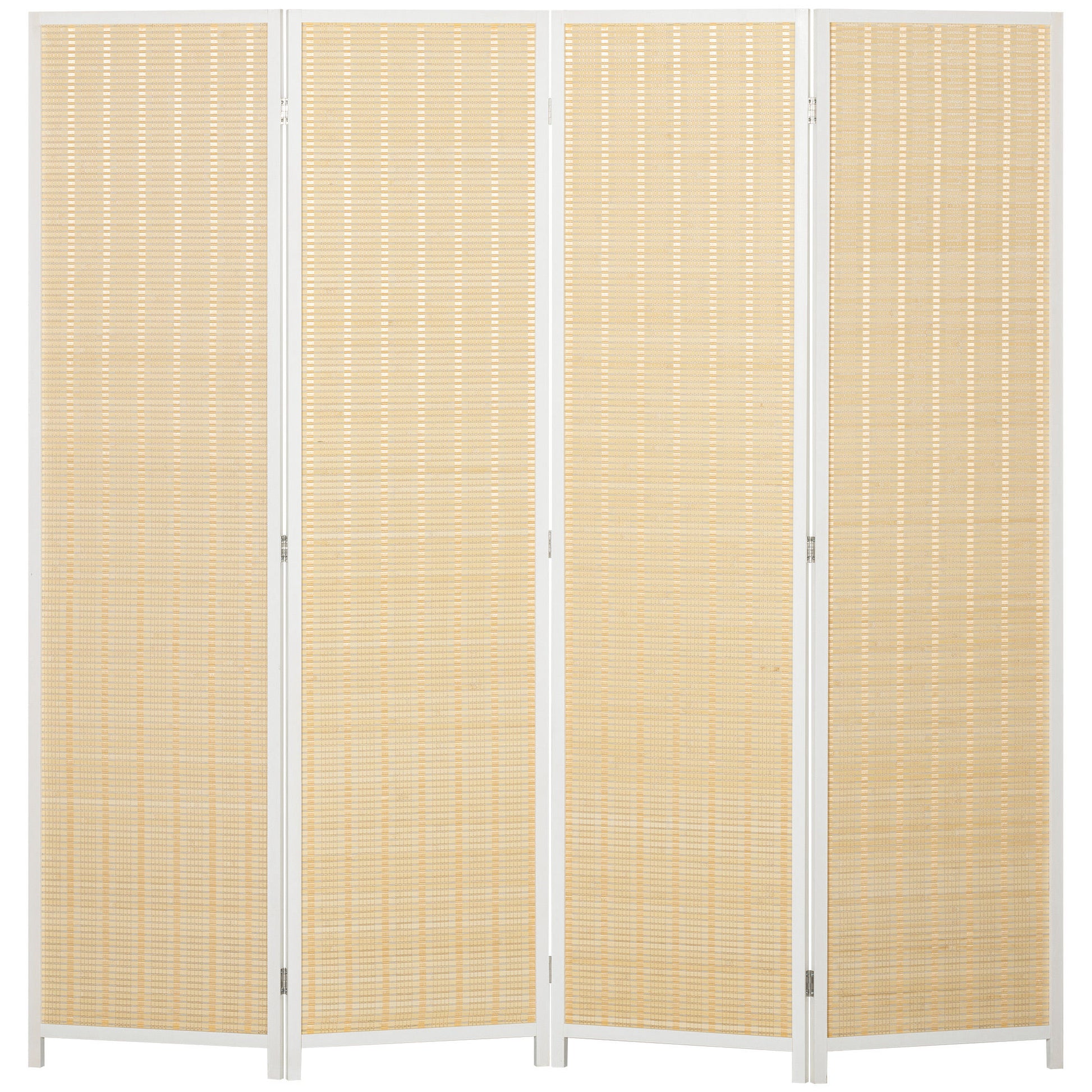 4-Panel Folding Room Divider 180x180 cm Handwoven Bamboo and Cotton Thread Elegant Decoration for Living Room White