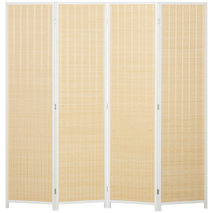 4-Panel Folding Room Divider 180x180 cm Handwoven Bamboo and Cotton Thread Elegant Decoration for Living Room White
