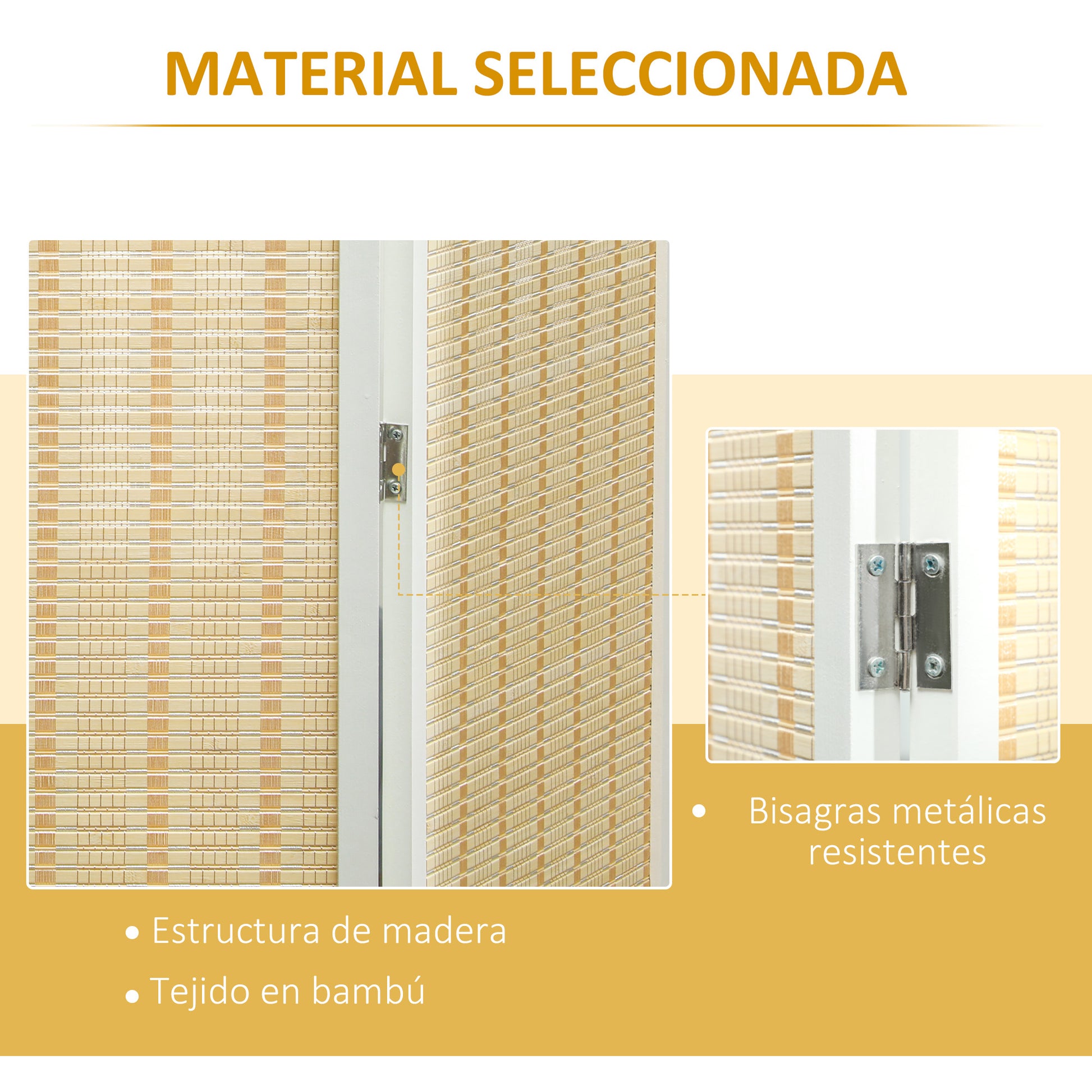 4-Panel Folding Room Divider 180x180 cm Handwoven Bamboo and Cotton Thread Elegant Decoration for Living Room White