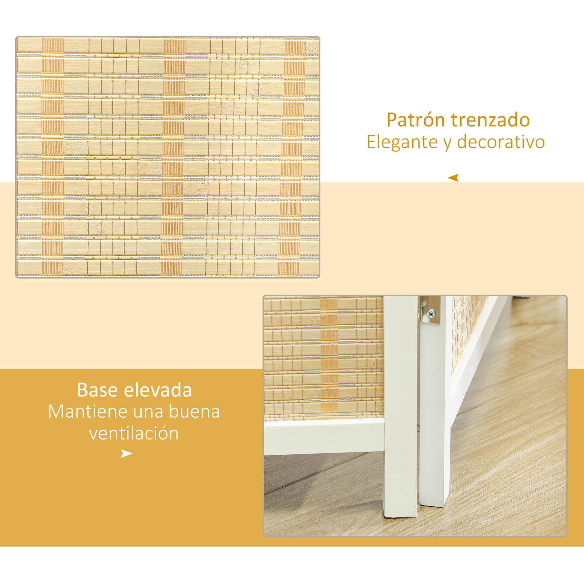 4-Panel Folding Room Divider 180x180 cm Handwoven Bamboo and Cotton Thread Elegant Decoration for Living Room White
