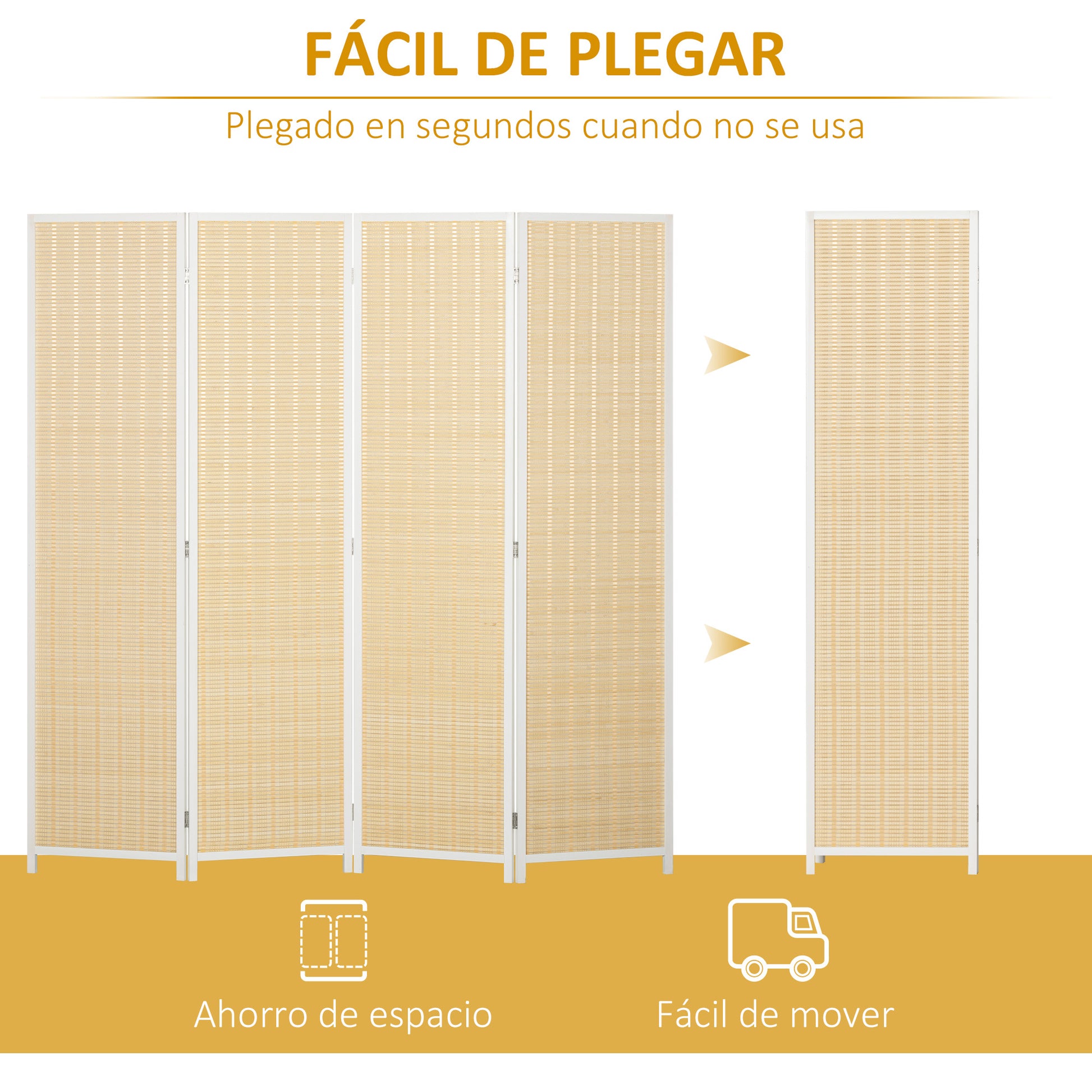 4-Panel Folding Room Divider 180x180 cm Handwoven Bamboo and Cotton Thread Elegant Decoration for Living Room White