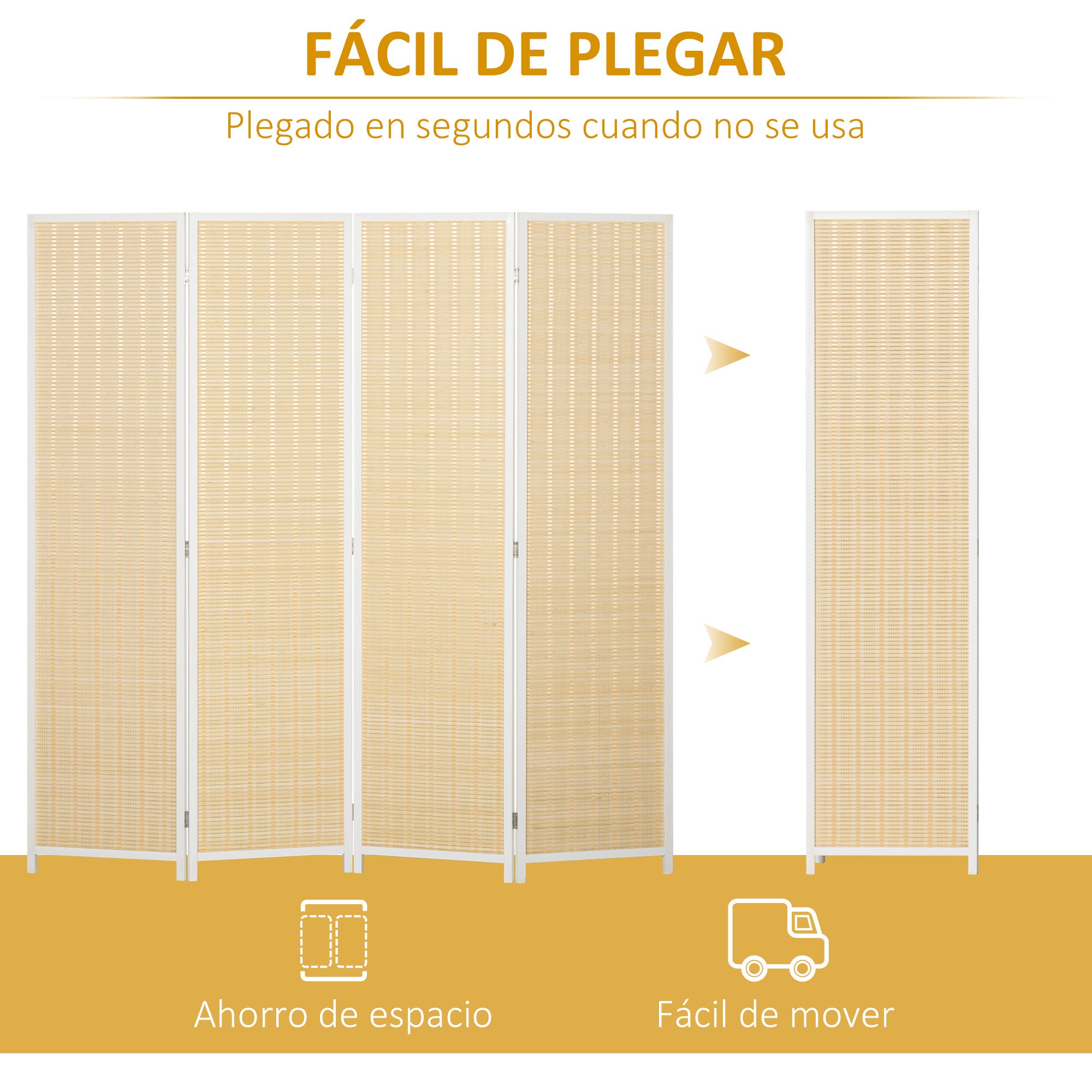 4-Panel Folding Room Divider 180x180 cm Handwoven Bamboo and Cotton Thread Elegant Decoration for Living Room White