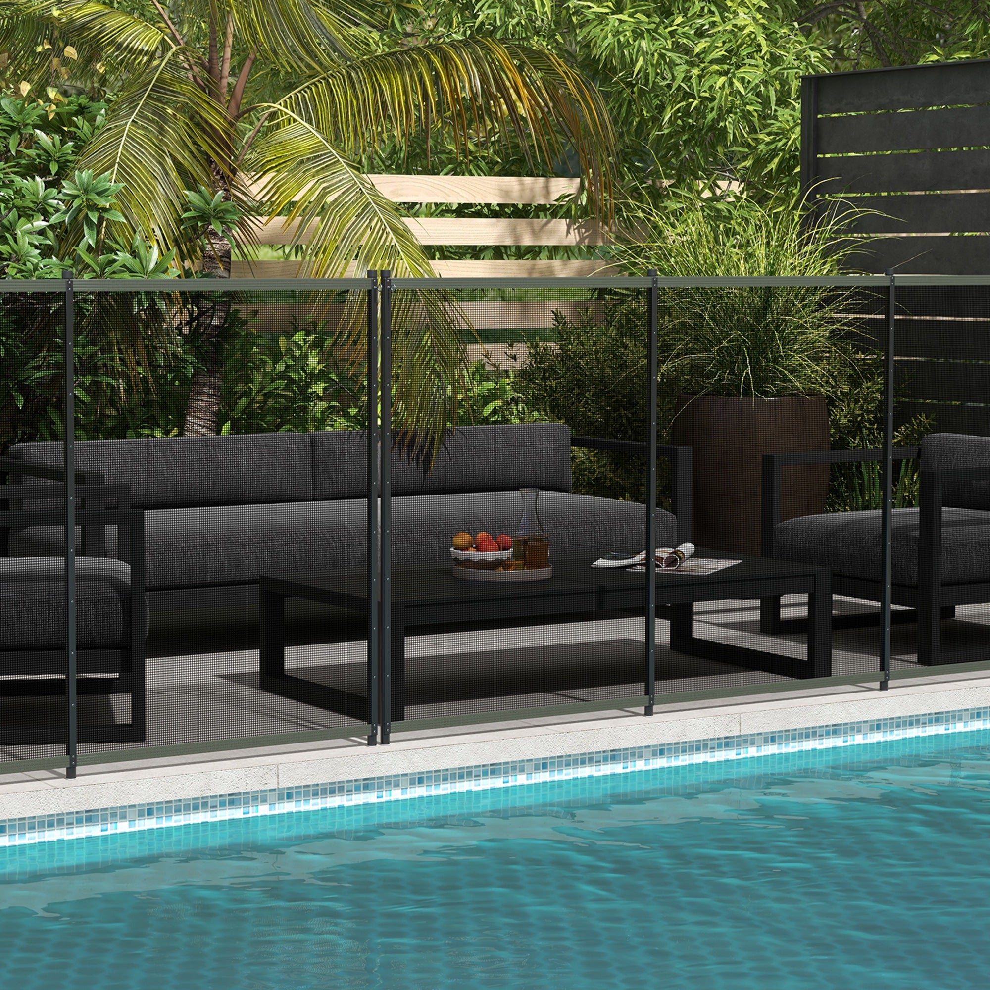 Pond Fence, 365 x 126 cm Garden Fence, Set of 4 Decorative Pool Fences with Foot Stepping Fence for Terrace, Balcony, Mesh, Black