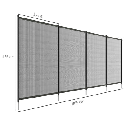 Pond Fence, 365 x 126 cm Garden Fence, Set of 4 Decorative Pool Fences with Foot Stepping Fence for Terrace, Balcony, Mesh, Black