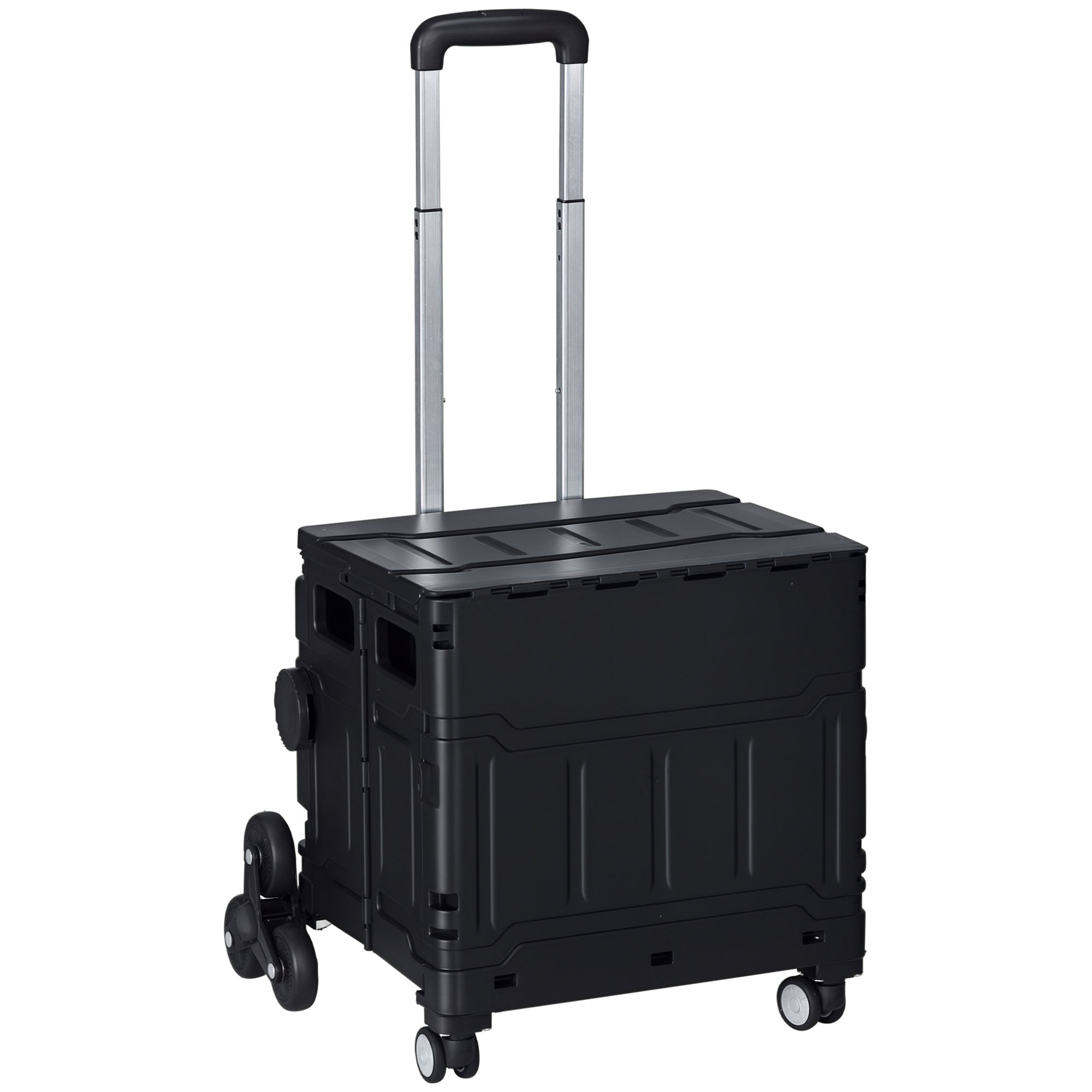 Folding Shopping Cart Supermarket Cart with 2 Wheels Adjustable Handle Length 35 Liters Capacity for Office School Home 48x43x95 cm Black