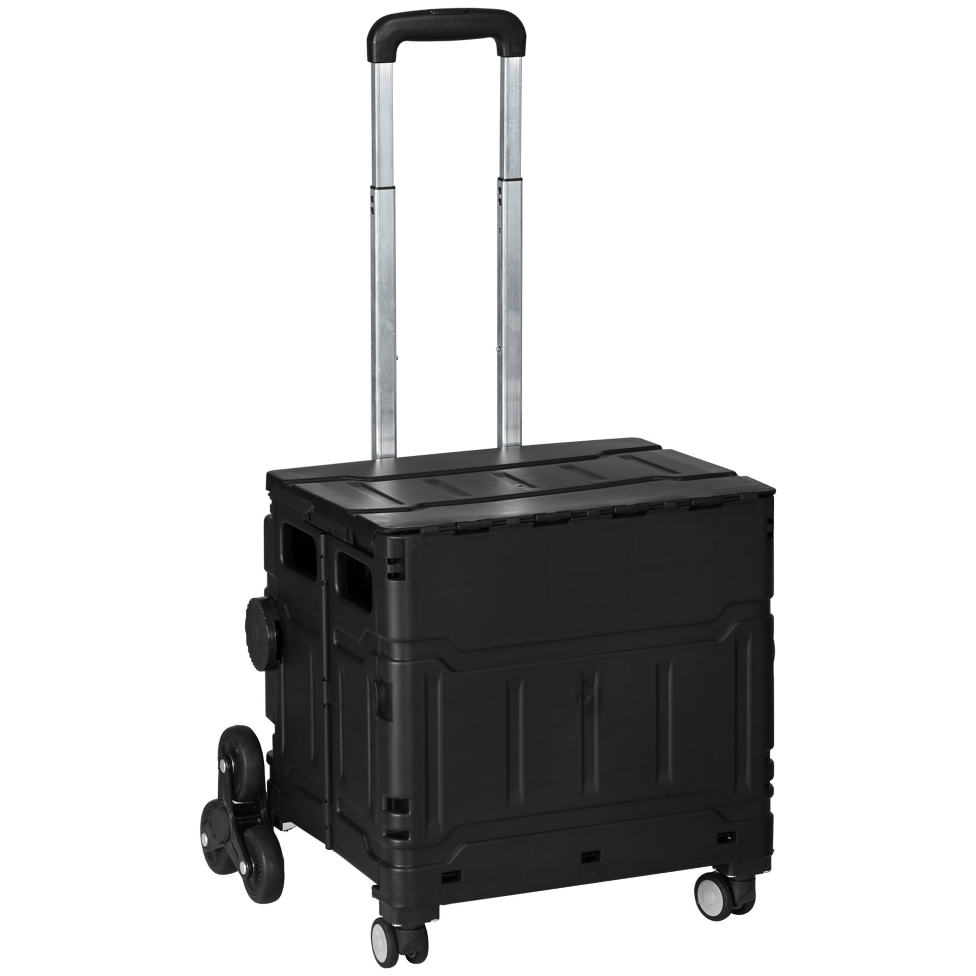 Folding Shopping Cart Supermarket Cart with 2 Wheels Adjustable Handle Length 35 Liters Capacity for Office School Home 48x43x95 cm Black