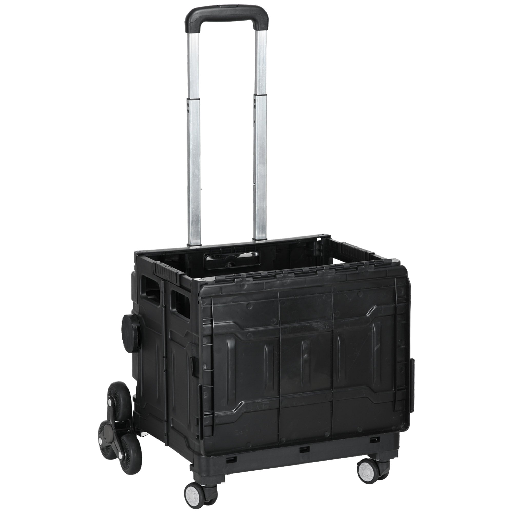 Folding Shopping Cart Supermarket Cart with 2 Wheels Adjustable Handle Length 35 Liters Capacity for Office School Home 48x43x95 cm Black