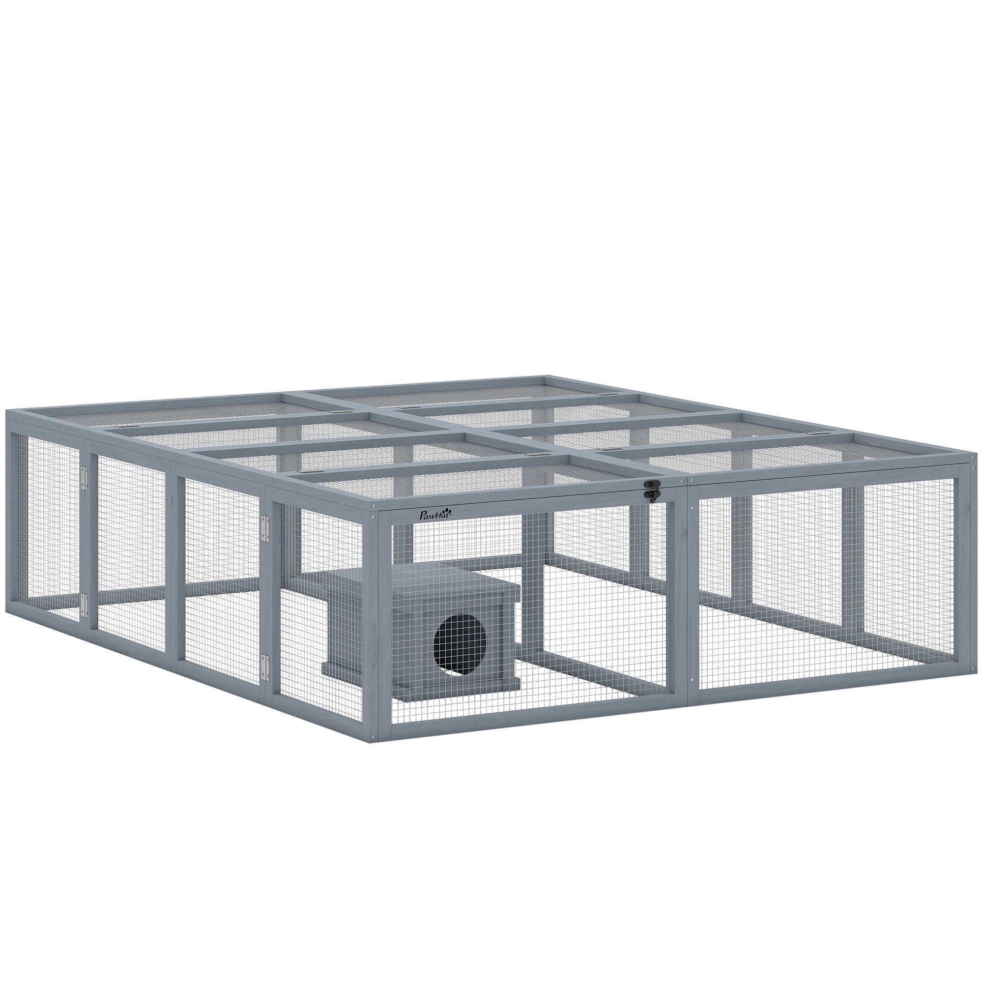 Outdoor Rabbit Run with Shelter, 180.4 x 150 x 48 cm (71" x 59" x 19") — Gray