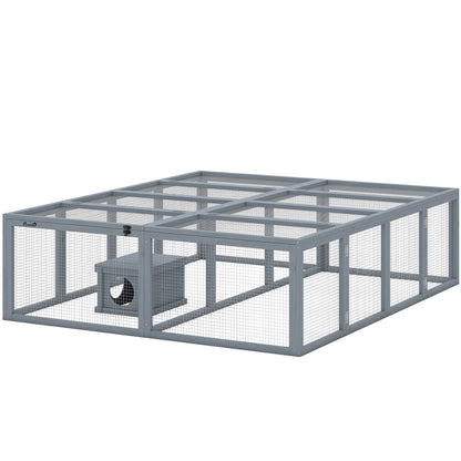 Outdoor Rabbit Run with Shelter, 180.4 x 150 x 48 cm (71" x 59" x 19") — Gray