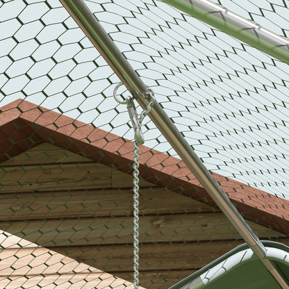 Chicken Coop Chicken Run made of Steel, 3 x 6 x 1.95 m Chicken Cage with UV-Resistant Cover, Feeding Door, Hanging Feeder, Perch, Chicken Run for 18-24 Chickens, Small Animals, Silver