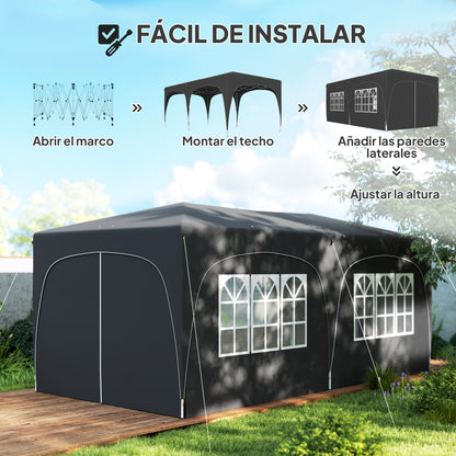 Foldable Gazebo 3x6 m with UPF50+ Side Panels Garden Pavilion with Adjustable Height and Carry Bag for Camping Parties Patio Terrace Dark Grey
