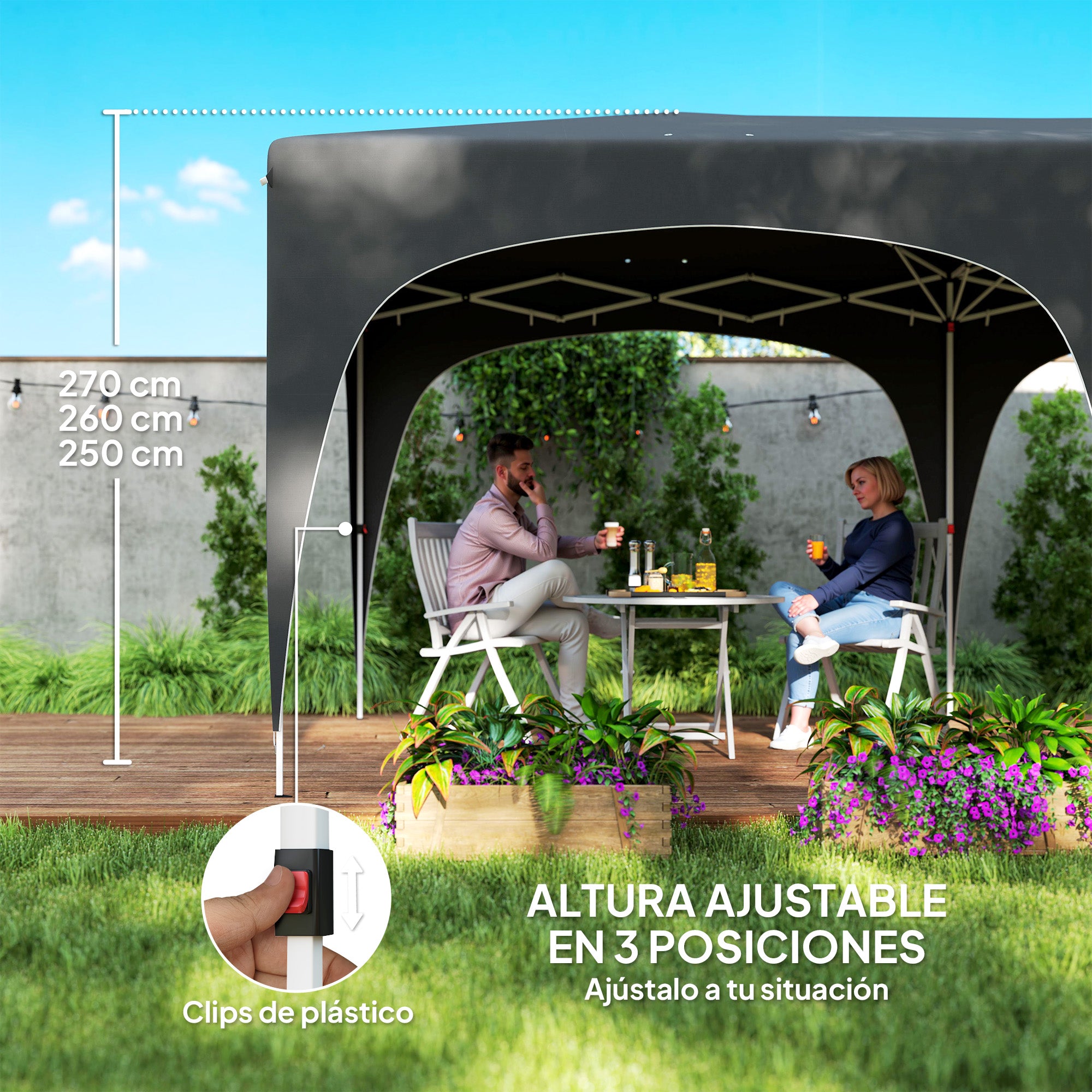 Foldable Gazebo 3x6 m with UPF50+ Side Panels Garden Pavilion with Adjustable Height and Carry Bag for Camping Parties Patio Terrace Dark Grey