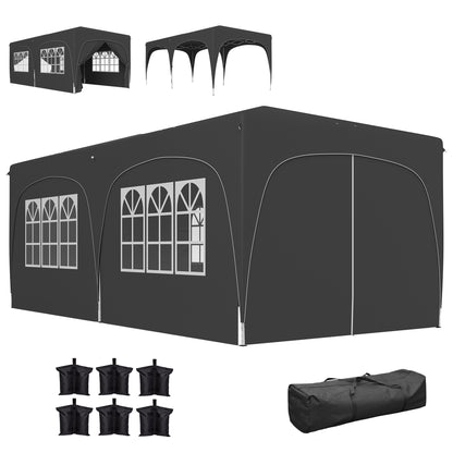 Foldable Gazebo 3x6 m with UPF50+ Side Panels Garden Pavilion with Adjustable Height and Carry Bag for Camping Parties Patio Terrace Dark Grey