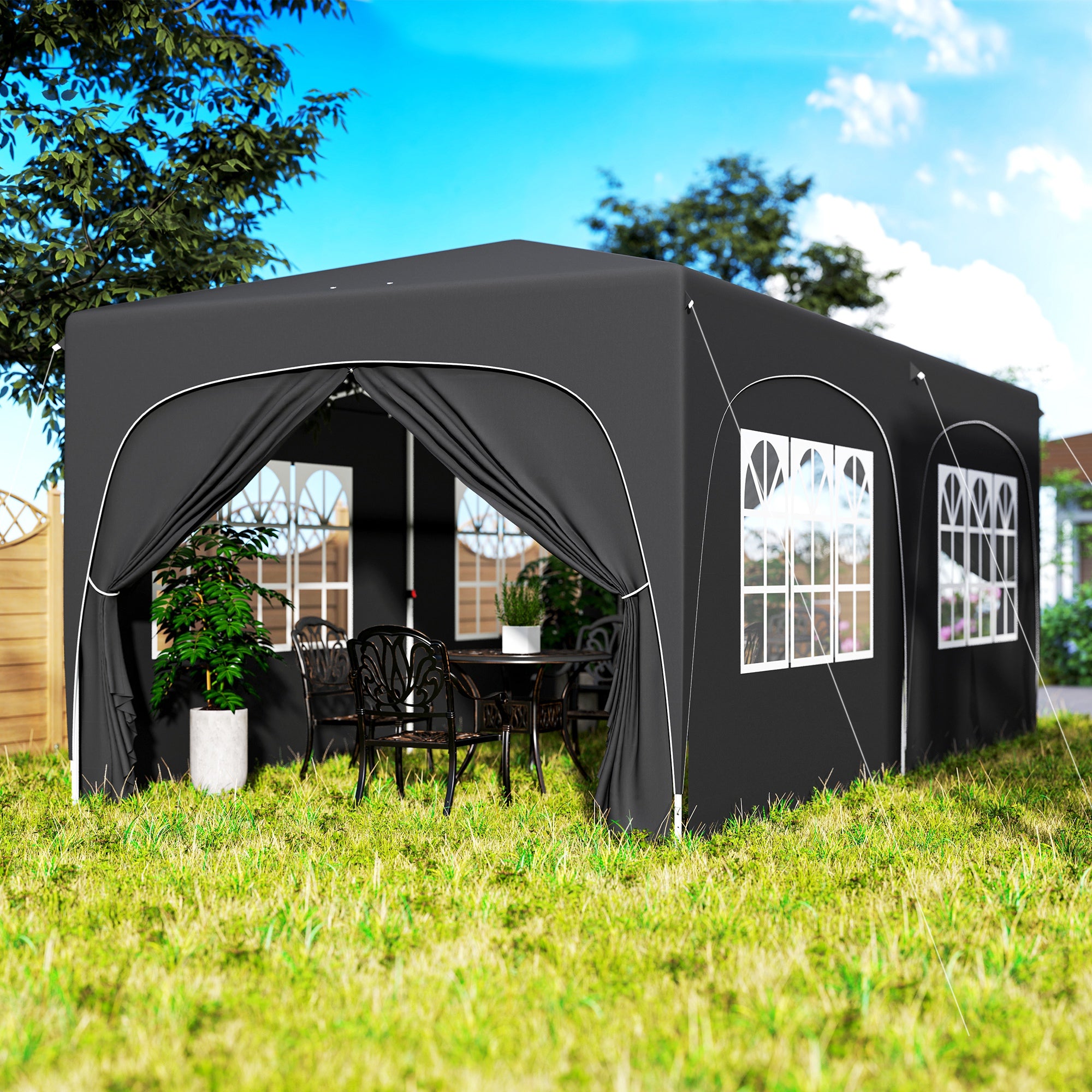 Foldable Gazebo 3x6 m with UPF50+ Side Panels Garden Pavilion with Adjustable Height and Carry Bag for Camping Parties Patio Terrace Dark Grey