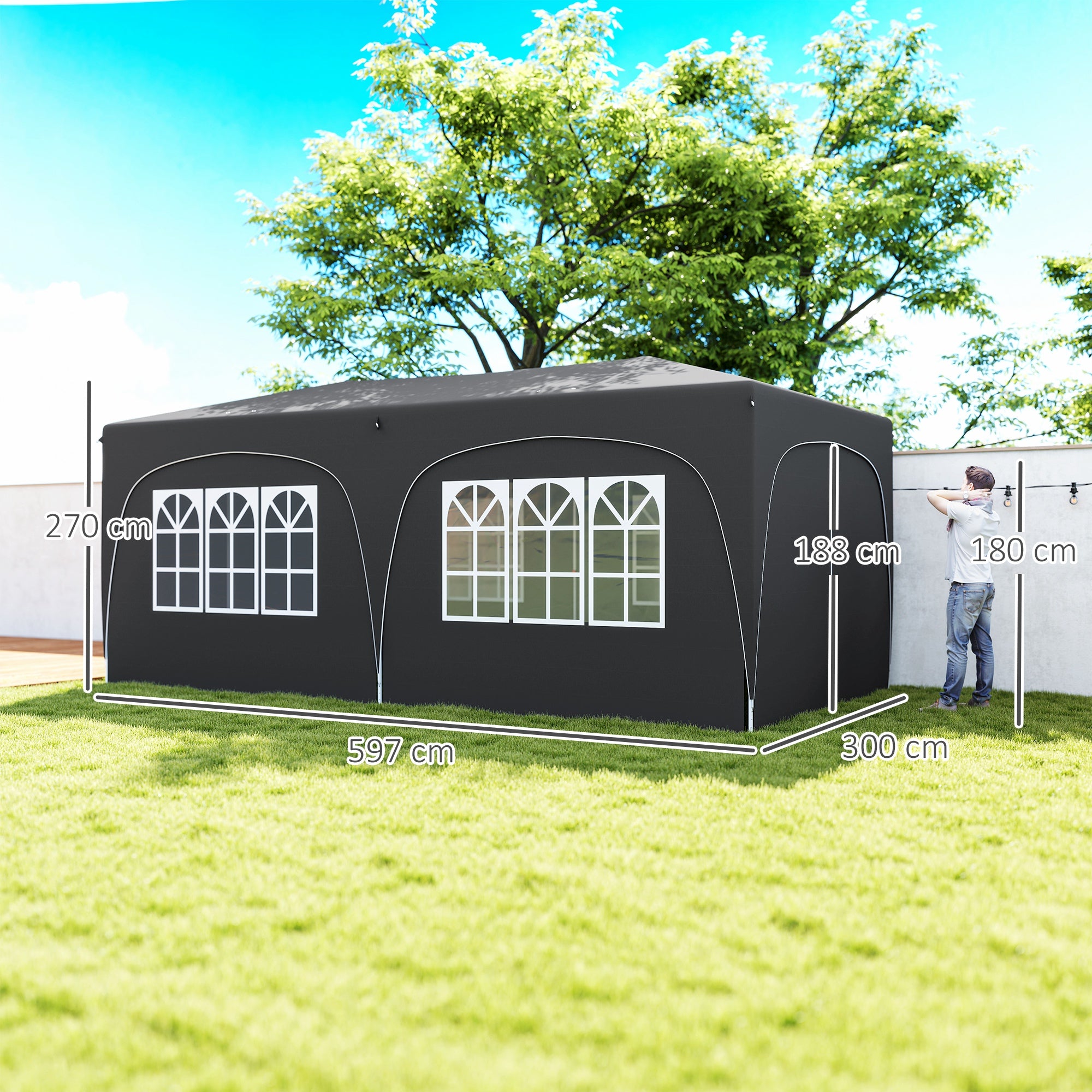 Foldable Gazebo 3x6 m with UPF50+ Side Panels Garden Pavilion with Adjustable Height and Carry Bag for Camping Parties Patio Terrace Dark Grey