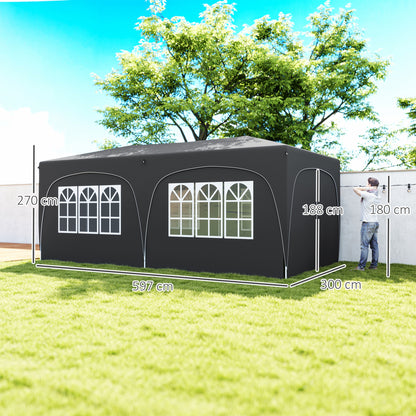 Foldable Gazebo 3x6 m with UPF50+ Side Panels Garden Pavilion with Adjustable Height and Carry Bag for Camping Parties Patio Terrace Dark Grey