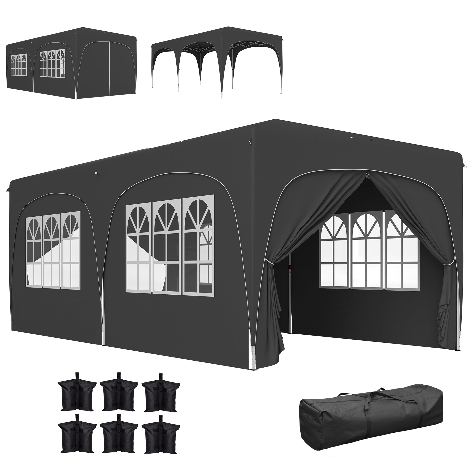 Foldable Gazebo 3x6 m with UPF50+ Side Panels Garden Pavilion with Adjustable Height and Carry Bag for Camping Parties Patio Terrace Dark Grey