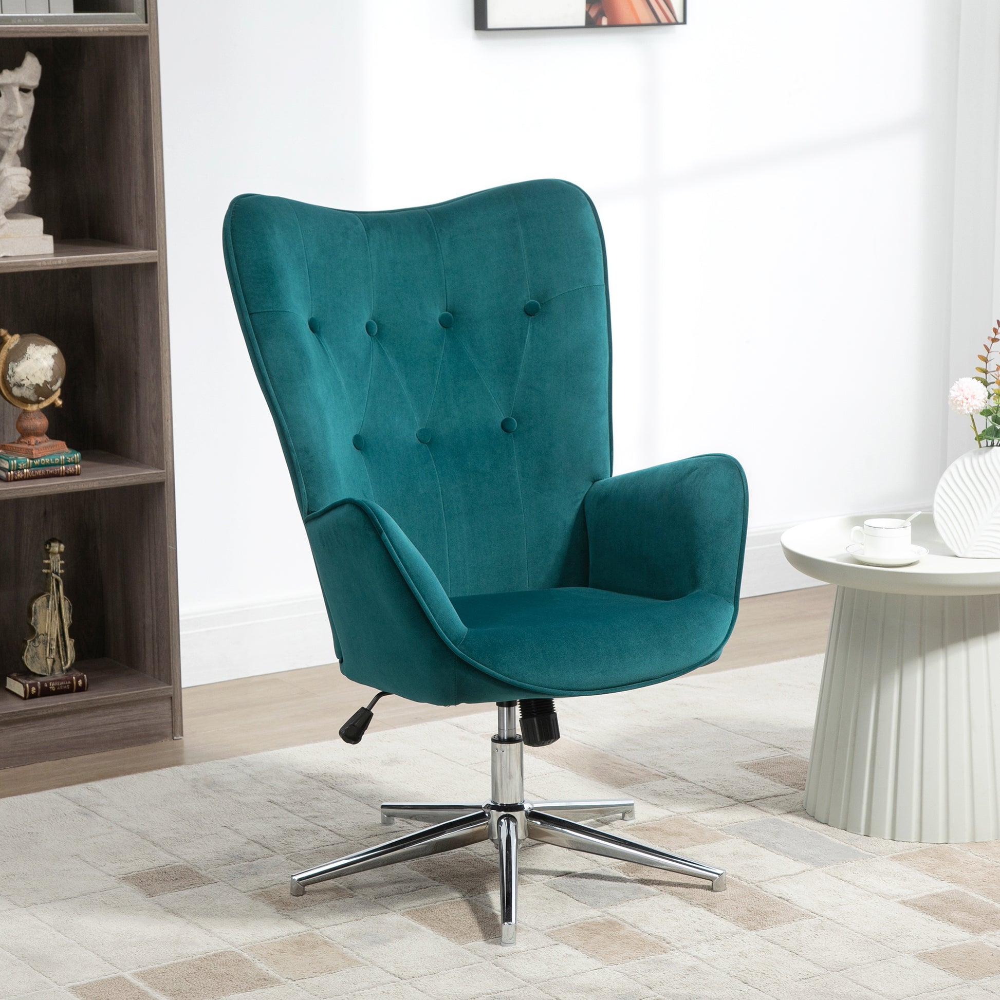 Living Room Chair Relax Swivel Chair, Adjustable Height, Tufted Backrest, Padded Seat and Armrests, Velvet Fabric, for Bedroom Living Room Dining Room, Blue