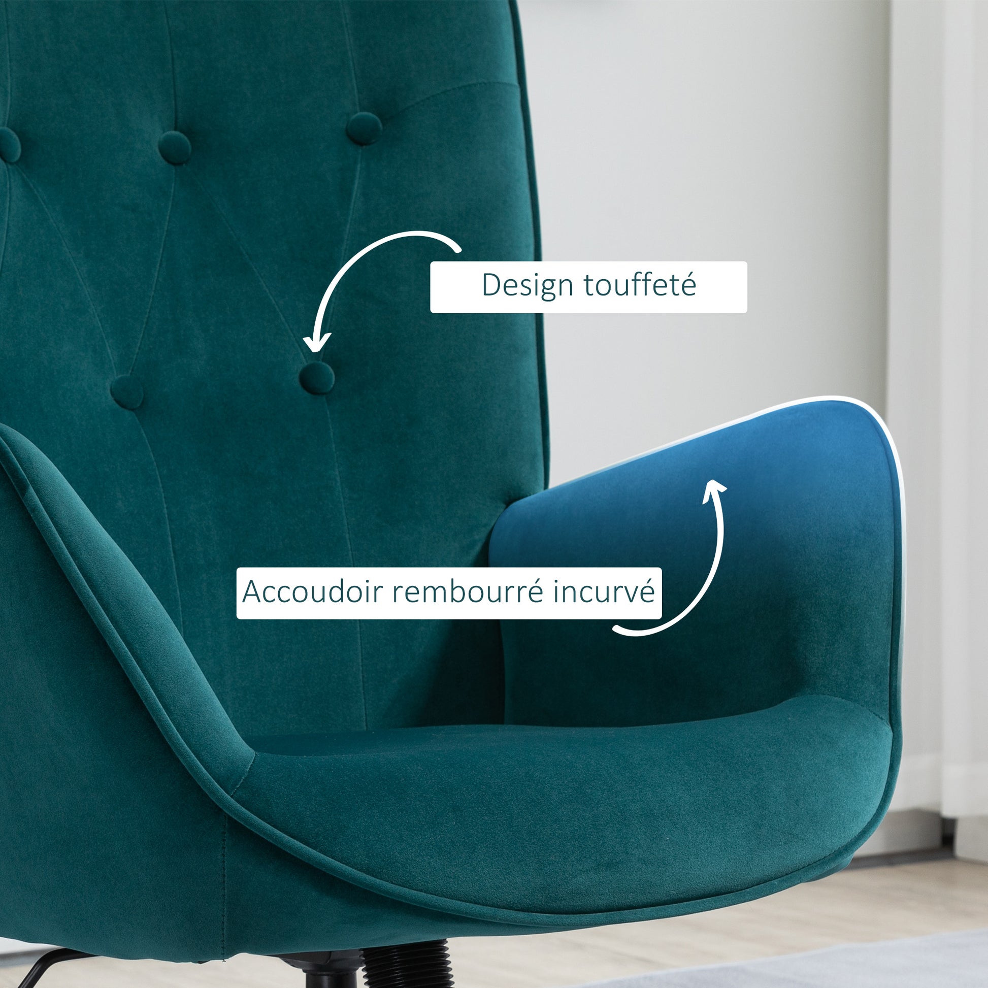Living Room Chair Relax Swivel Chair, Adjustable Height, Tufted Backrest, Padded Seat and Armrests, Velvet Fabric, for Bedroom Living Room Dining Room, Blue