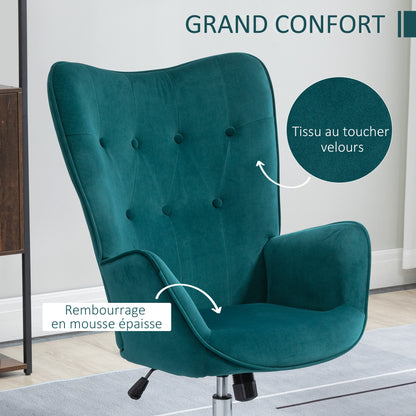 Living Room Chair Relax Swivel Chair, Adjustable Height, Tufted Backrest, Padded Seat and Armrests, Velvet Fabric, for Bedroom Living Room Dining Room, Blue