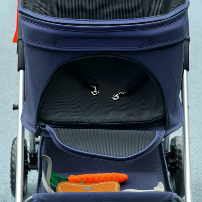 Foldable 3-in-1 Dog Stroller Pet Stroller for Small Dogs with Storage Basket Mesh Window Cup Holders and 2 Universal Wheels 76x50x102 cm Dark Blue